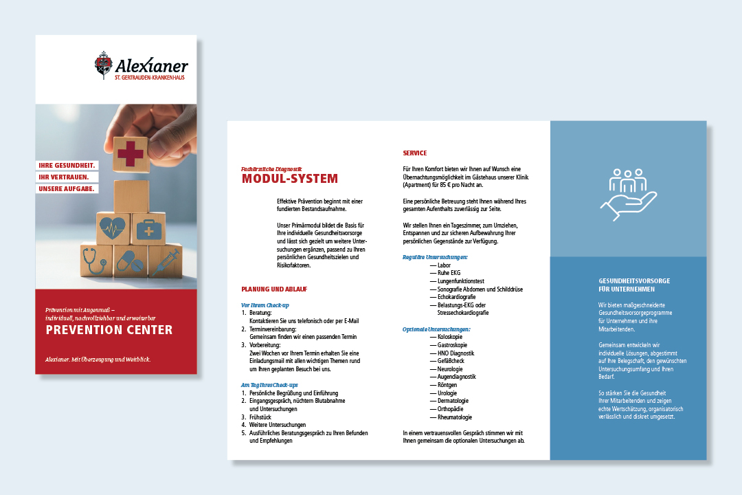 Flyer, 6 Seiten, Alexianer St. Gertrauden-Krankenhaus, Berlin, Prevention Center, Kontakt: Catharina Ackenhausen Prevention Center St. Gertruden Krankenhaus, Berlin