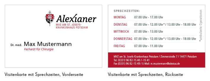Visitenkarte mit Sprechzeiten